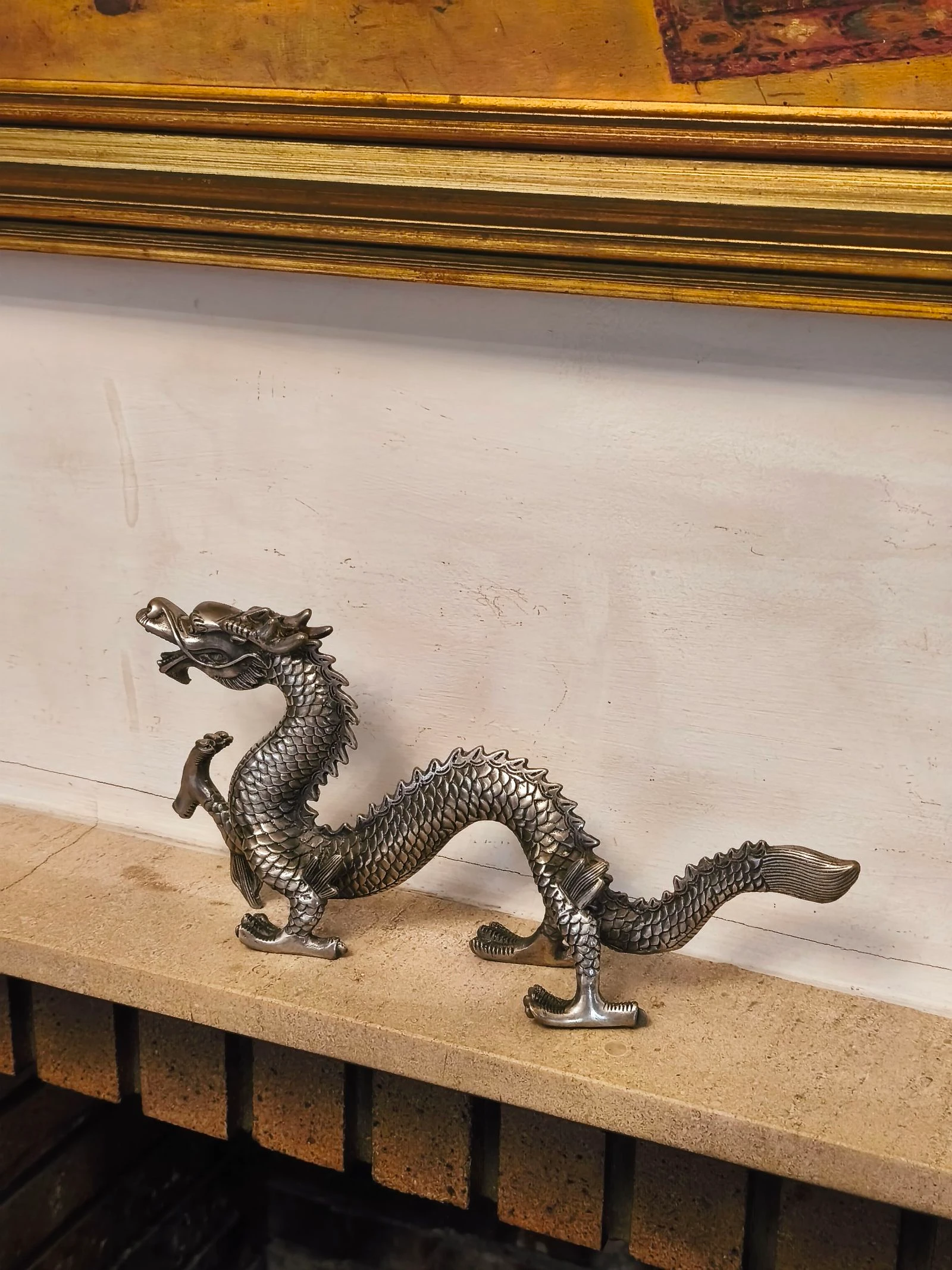 Figura escultura de bronze prateado Dragão loon – photo 3